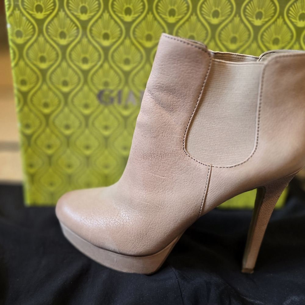 Gianni Bini Tan Heeled Boots with Chunky Block Heel